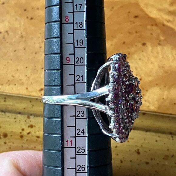 Natural Rhodolite Garnet Sterling Silver Cocktail Ring Size 10 - Picture 7 of 8
